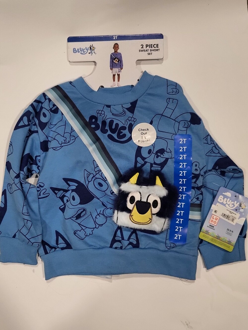 Bluey Blue Kids' Sweatshirt Set with Plush Pouch - 2T